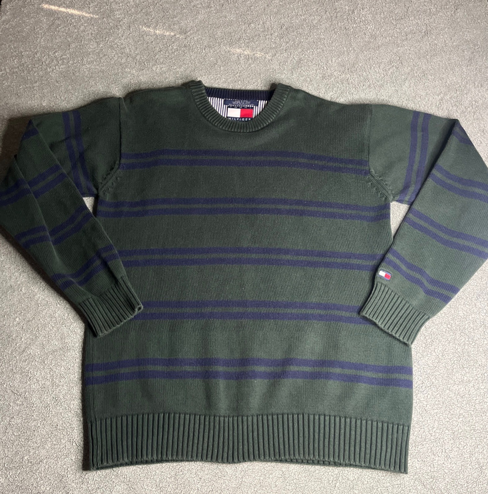 Vintage Tommy Hilfiger Men's Pull over Sweater Green & Blue Size M B228